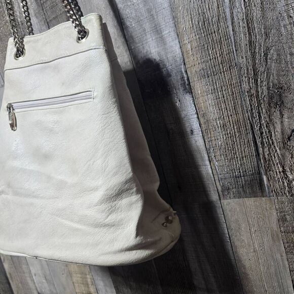 Symeli Cream Gold Studded Skull Faux Leather Goth Punk Emo Bag Purse - Picture 7 of 10